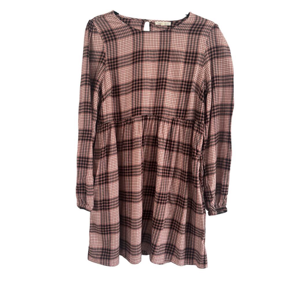 Copper Key Flannel Dress M Pink Brown Plaid Long Sleeve Casual Fall Dillard’s